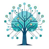 Creative tree graphic with holographic data nodes interconnected in a futuristic network vector