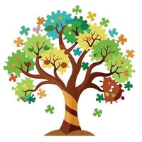 Unique tree illustration with missing jigsaw puzzle shapes forming an interesting visual texture vector