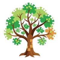 Artistic tree design with jigsaw puzzle pieces cut out creating a unique pattern vector