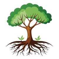 Unique tree artwork showing an inverted tree with roots reaching for the sky in a surreal style vector