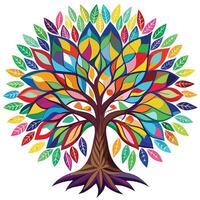 Creative tree graphic with a kaleidoscope-inspired design showcasing intricate and colorful symmetry vector