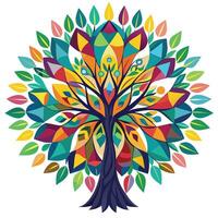 Unique tree artwork displaying a kaleidoscope of rich and diverse patterns and colors vector