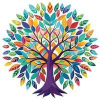 Artistic tree design featuring a kaleidoscope effect with symmetrical and repeating elements vector