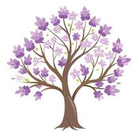 Calming tree illustration with lavender flowers blooming on its branches creating a serene scene vector