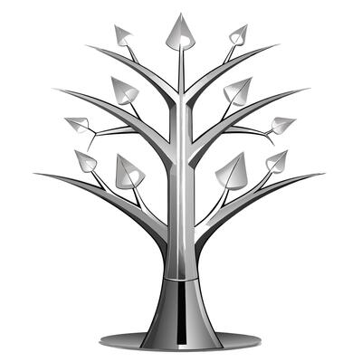 Contemporary tree illustration of a leafless metallic form with a polished and refined look