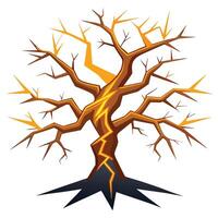 Dynamic tree design with a lightning bolt illuminating its form in a dramatic weather scene vector