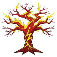 Powerful tree illustration struck by a lightning bolt showcasing nature's raw energy vector