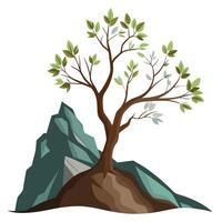 Solitary tree artwork of a single tree perched on a rocky mountain top with a vast expanse below vector
