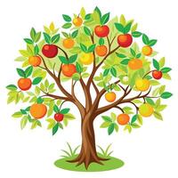 Fruitful tree artwork showcasing a profusion of ripe fruits hanging from its branches vector