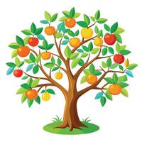 Rich tree graphic depicting a tree heavily bearing ripe and juicy fruits in a vibrant display vector