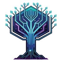 Neon Cyber Tree Futuristic Generation vector
