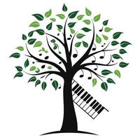 Whimsical piano tree design with musical notes and elegant keys vector