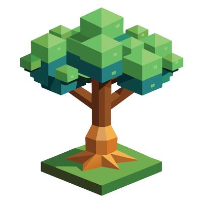 Futuristic pixelated digital tree design with a modern tech feel