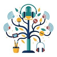 Modern design of a media tree representing the world of podcasting vector