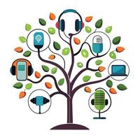 Creative visual of a podcast tree symbolizing audio content creation vector