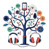 Abstract media tree artwork representing the growth of podcasting vector