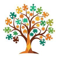 Creative tree made of puzzle pieces symbolizing unity and teamwork vector