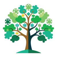 Unique puzzle tree illustration depicting interconnectedness and strategy vector