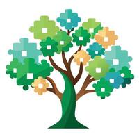Contemporary puzzle tree artwork representing unity and problem resolution vector