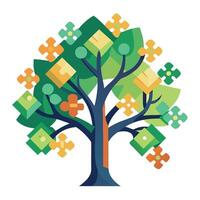 Sleek puzzle piece tree illustration for business and strategy concepts vector