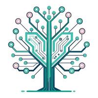 Unique quantum computing tree illustration with a complex network structure vector