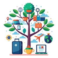 Creative tree illustration for remote workers and digital nomad lifestyle vector