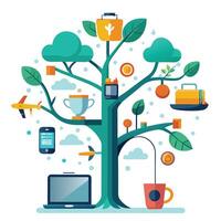 Unique design of a tree representing remote work and global connectivity vector