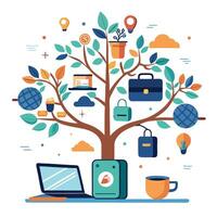 Engaging tree illustration for the future of work and digital nomadism vector
