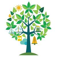Unique design of a tree representing various renewable energy sources vector