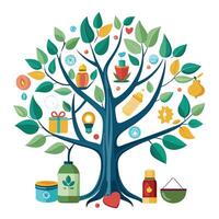 Modern artwork of a tree symbolizing self care and holistic wellness vector