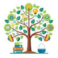 Growing self improvement productivity tree symbolizing progress and success vector