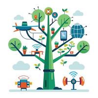 Innovative smart agriculture tree concept with technology integration vector