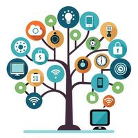 Digital smart home tree artwork symbolizing future of residential technology and connectivity vector