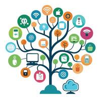 Intelligent smart home tree illustration showcasing advanced home automation systems vector
