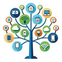 Connected smart home tree graphic representing seamless technology integration in homes vector