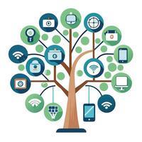 Futuristic smart home tree illustration with advanced control and automation features vector