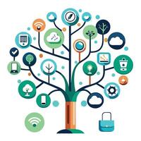 Modern smart home tree design representing connected living and automation vector