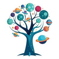 Surreal space exploration tree illustration with imaginative galactic concepts vector