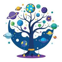 Creative space exploration tree artwork blending nature with cosmic elements vector