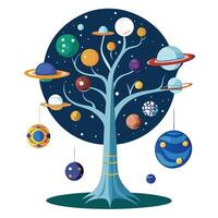 Sci-fi space exploration tree design with cosmic and futuristic elements vector