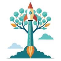 Modern startup rocket tree design symbolizing business launch and growth vector