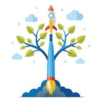 Inspiring startup rocket tree graphic for entrepreneurial spirit and progress vector