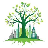 Modern sustainable city skyline tree graphic representing green and efficient urban spaces vector