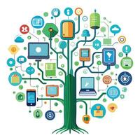 Modern tech innovation tree graphic representing the power of technology vector