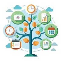 Smart time management productivity tree artwork symbolizing efficiency and focus vector