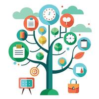 Creative time management productivity tree graphic symbolizing efficient workflow vector