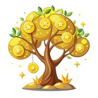 Mystical treasure tree graphic with hidden riches and ancient artifacts vector