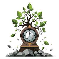 Metaphorical tree growing from a broken clock graphic symbolizing time's impact on life vector