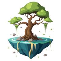 Imaginative tree growing from a floating island illustration in a dreamscape vector