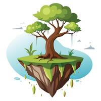 Enchanting tree emerging from a mystical island suspended in air vector